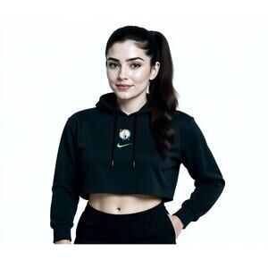 Nike Celtics Women’s Black Cropped Hoodie Sz M Sportswear Sporty Streetwear NBA